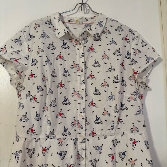 Boden Sophia Multicolor Vespa Moped Scooter Print Shirt Dress 14R Retro Inspired - Picture 4 of 16